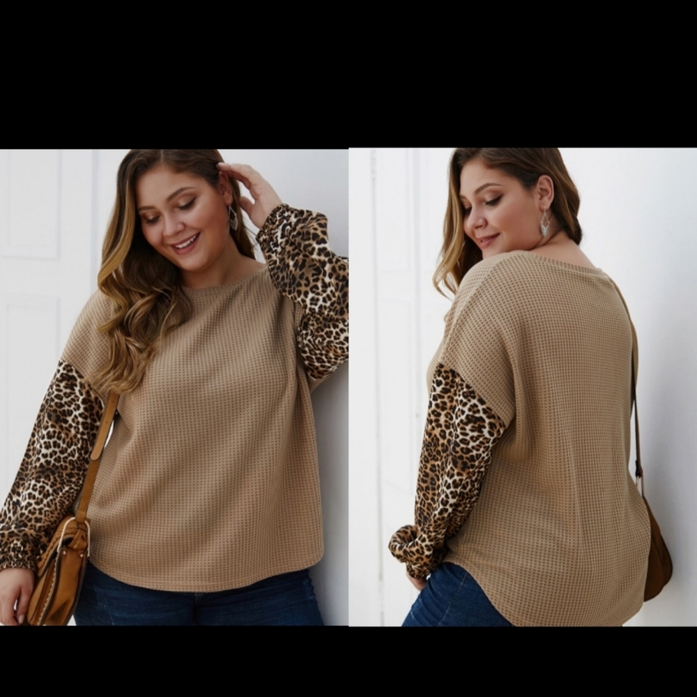 Leopard Slouchy Plus Size Waffle Knit Sweater